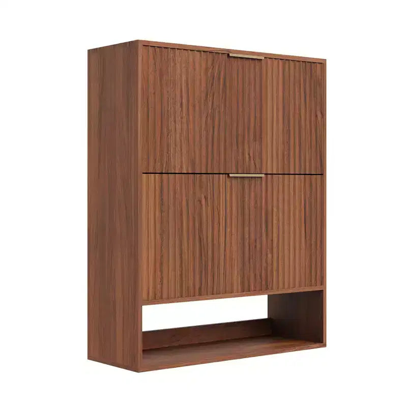 Meuble à chaussures cannelé de 80 cm avec 2 tiroirs abattants et crochets latéraux, organisateur de rangement étroit réglable pour entrée avec étagère inférieure ouverte