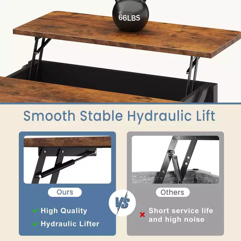 Table basse relevable JIONJOY 31,5" avec grand espace de rangement dissimulé, étagères réglables, table basse carrée de style ferme pour salon, petits espaces