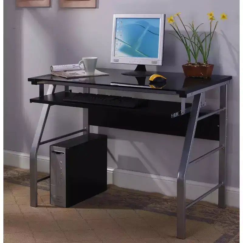 Bureau/Table d'ordinateur de la marque King en métal avec plateau en verre pour bureau à domicile