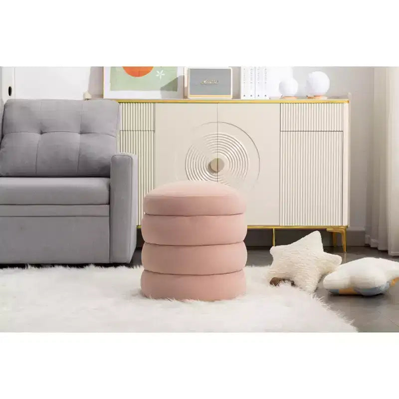 Okak Ottoman Rond Moderne Banc Tabouret de Coiffeuse Chaise Rembourrée en Velours Doux Tabouret Repose-Pieds pour Canapé Salon Chambre Entrée