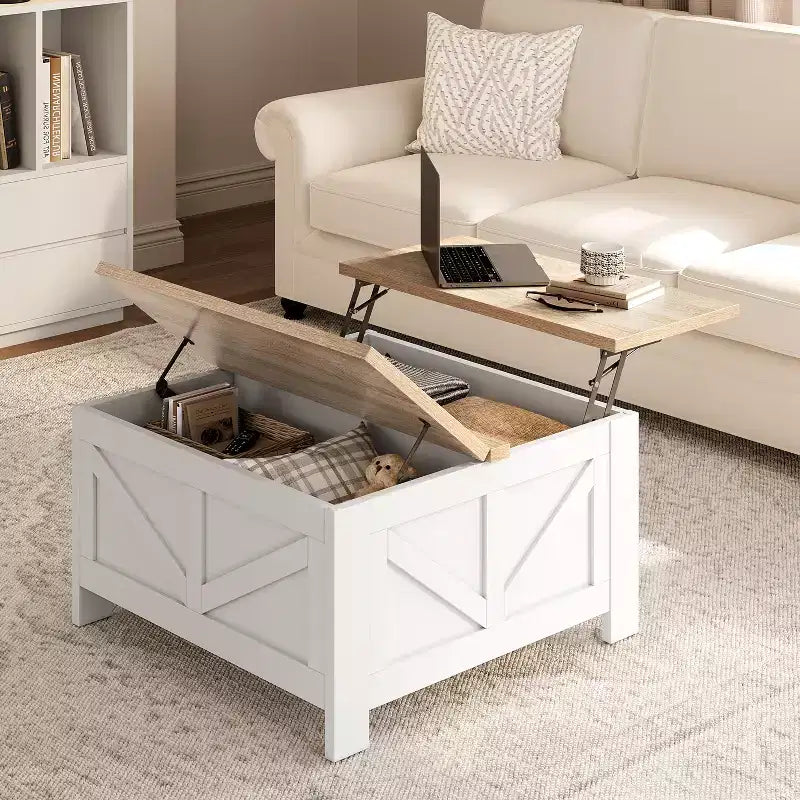 Table basse relevable en bois Yaheetech avec compartiments cachés pour salon ou réception