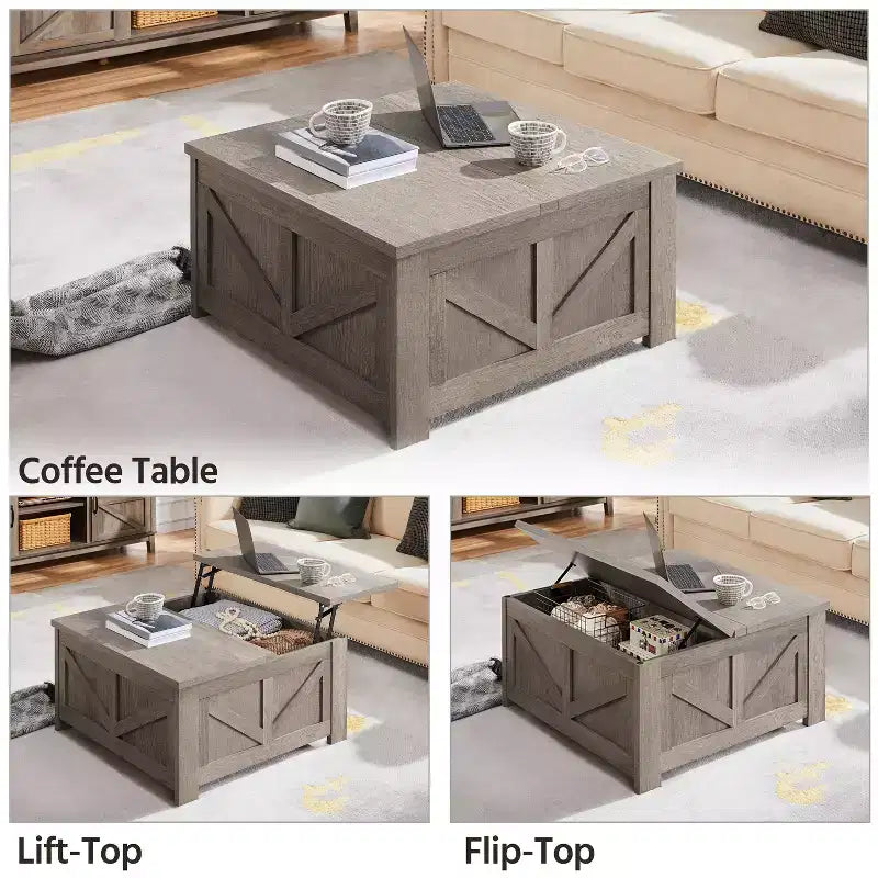 Table basse relevable en bois Yaheetech avec compartiments cachés pour salon ou réception