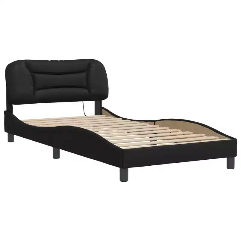 vidaXL Cadre de lit noir taille double avec tête de lit en mousse et bande lumineuse LED - Revêtement en similicuir contemporain - Meubles de chambre à coucher