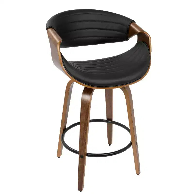 Lot de 2 tabourets de bar mi-hauts style Mid-Century Modern Symphony en similicuir noyer/noir - LumiSource : pivotant, structure en bois et métal, capacité de 113 kg
