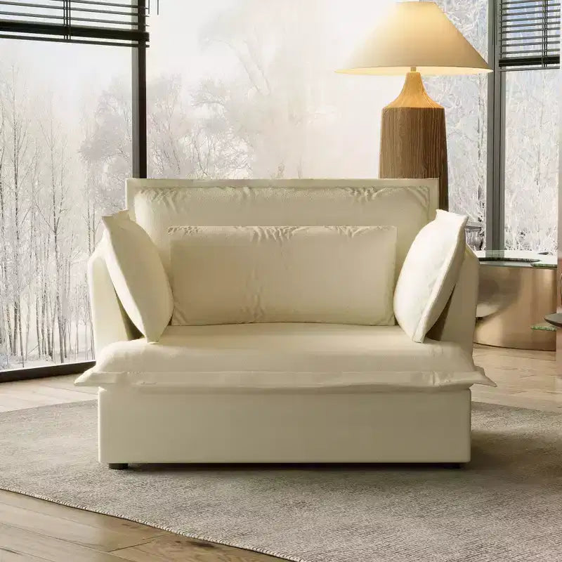 Fauteuil simple rembourré blanc Famapy, meuble de salon confortable avec coussins moelleux en coton
