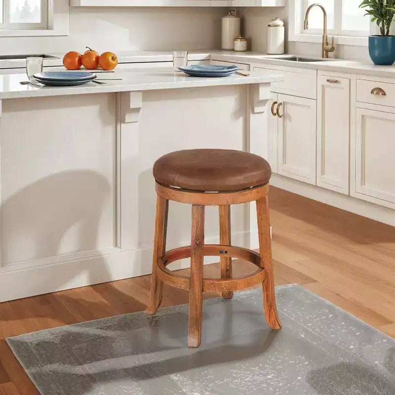 Tabourets de comptoir pivotants Royal Hampton, lot de 2 | Siège en similicuir | Bois d'acajou