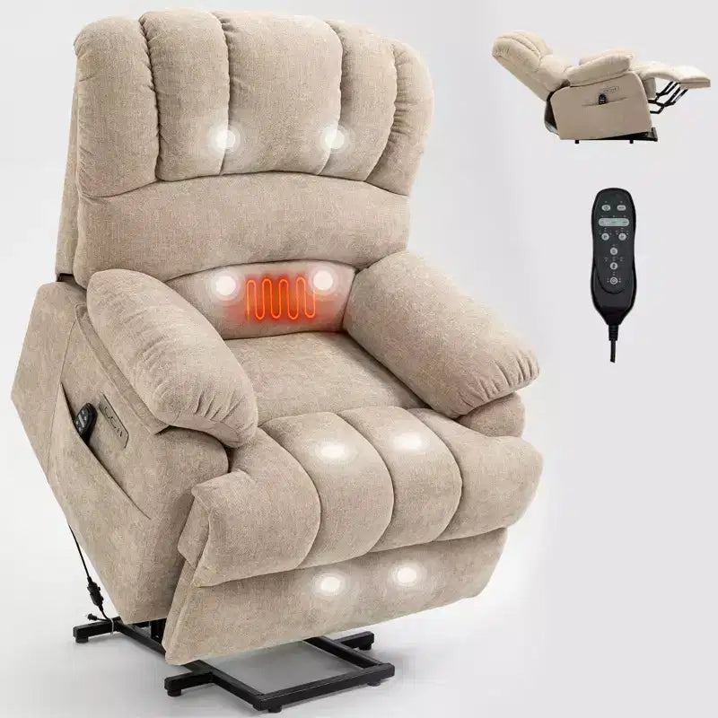 CLIHOME Fauteuil inclinable électrique releveur en chenille grande taille, largeur d'assise 23 pouces et dossier haut, avec massage vibrant 8 points et chauffage lombaire