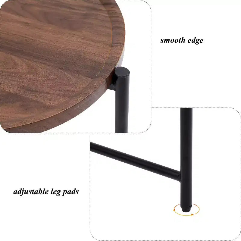 Petite table basse à 2 niveaux Noyer Marron, Étagère de rangement en bois Cadre en métal Table d'appoint pour canapé de salon