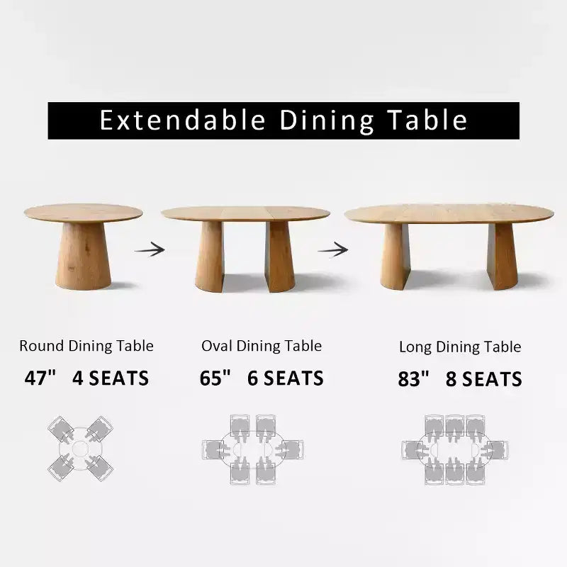 Ensemble table à manger ronde extensible en ovale avec 4 fauteuils en velours, design piédestal moderne, jusqu'à 8 personnes - Panipeachy
