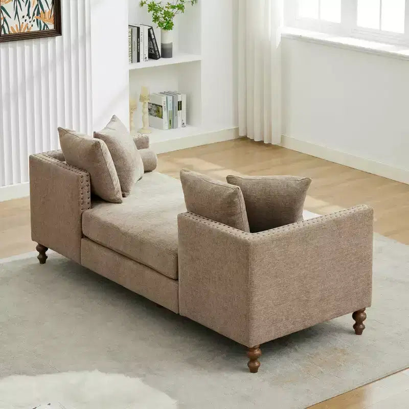 Clihome Chaise longue capitonnée en chenille de 75,2 po avec oreillers et clous décoratifs