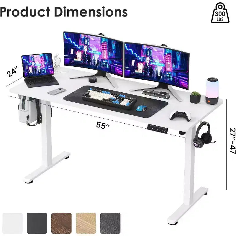 PexFix Bureau assis-debout électrique 140 x 60 cm, plateau blanc, réglable en hauteur, avec plateau fendu pour bureau à domicile