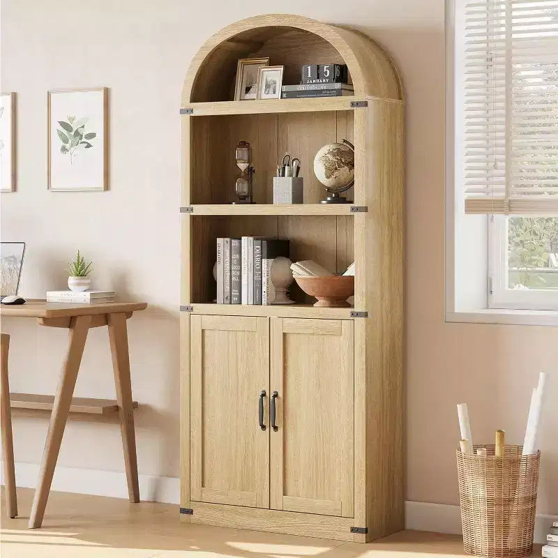 Bibliothèque avec portes Étagère cintrée 182 cm de haut Bibliothèque de style rustique avec étagères Bibliothèques en bois pour la maison, le bureau, le salon