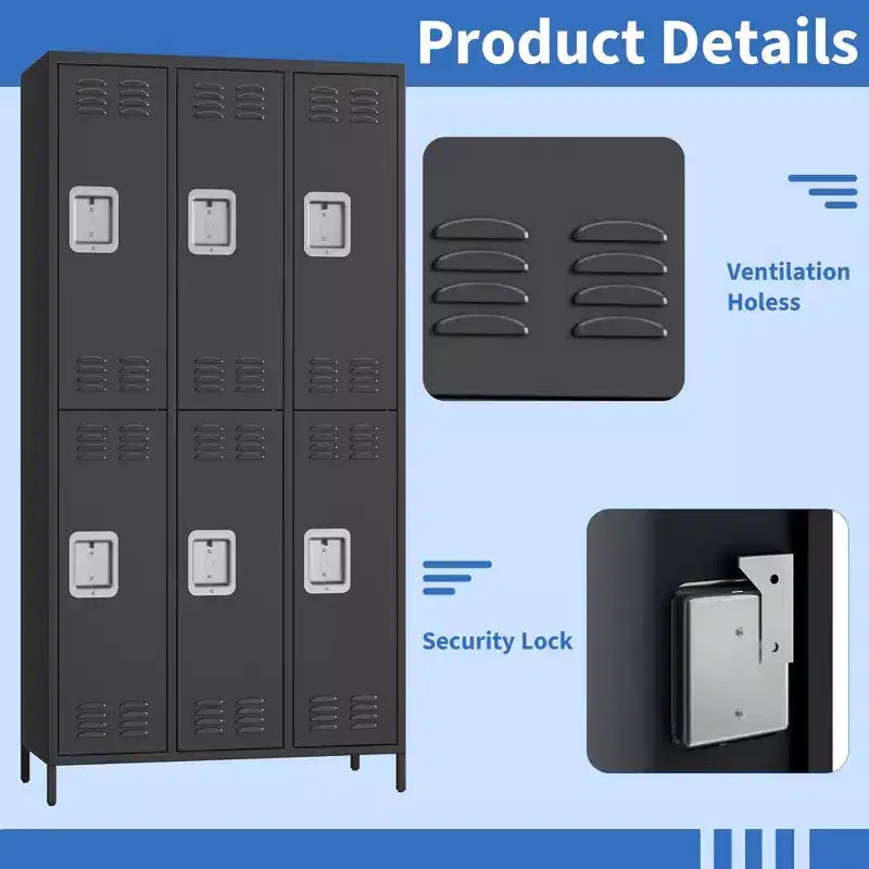 Casier de rangement à 6 portes pour employés de bureau, casier de rangement en métal à combinaison, casier en métal verrouillable pour employés avec porte, casiers de rangement industriels