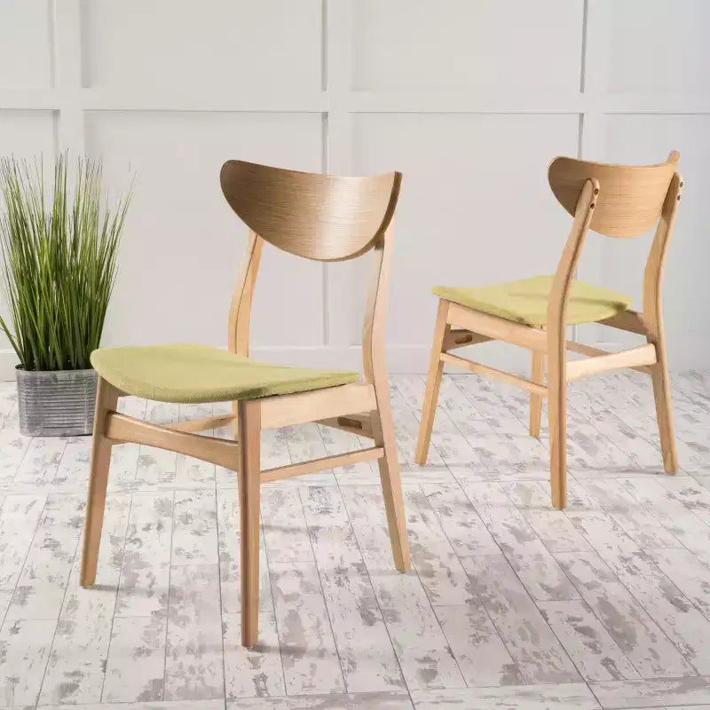 Chaises de salle à manger GDFStudio Toranto en bois d'hévéa et tissu d'inspiration Mid-Century (Lot de 2)