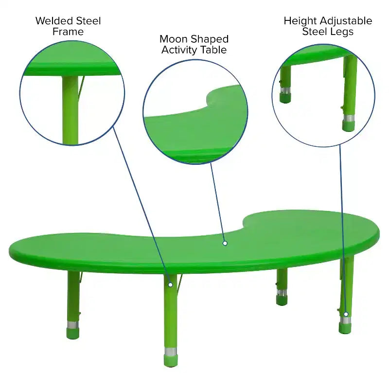 Table d'activités réglable en hauteur en plastique demi-lune Emma et Oliver 35 po larg. x 65 po long.