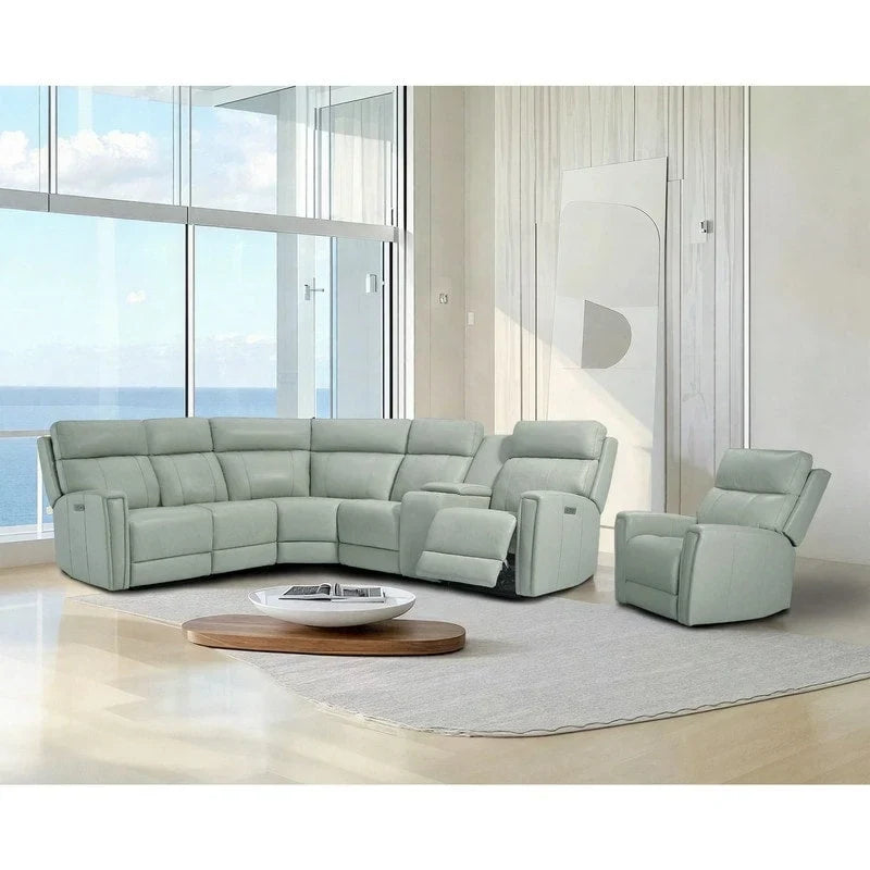Canapé d'angle électrique en cuir véritable 6 places de 104 po de largeur et fauteuil inclinable de 39 po de largeur avec gravité zéro, ports USB, 2 fauteuils sans accoudoirs fixes