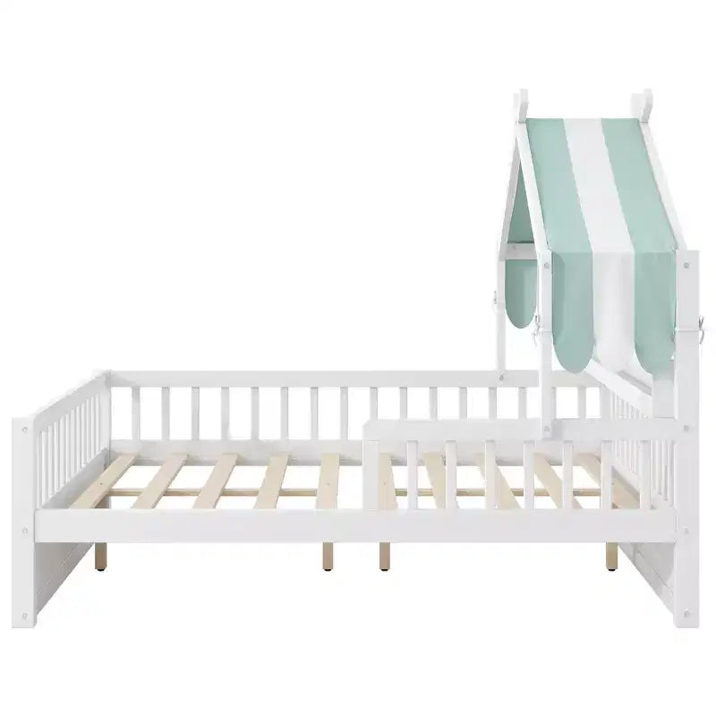 Lit cabane en bois ModernLuxe (taille lit simple/double) avec tête de lit de rangement, cadre de lit pour enfants en pin massif avec barrières de sécurité