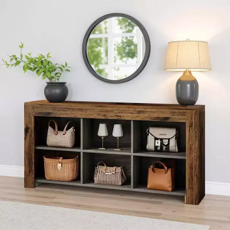 MAYEERTY 63 Table console rustique, table d'appoint en bois avec 6 compartiments ouverts pour entrée