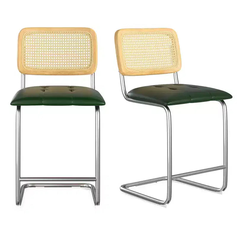 PexFix Lot de 2 tabourets de bar à hauteur de comptoir, en cuir PU rembourré, avec dossier en rotin, hauteur 61 cm, sans accoudoirs, pour îlot de cuisine, vert