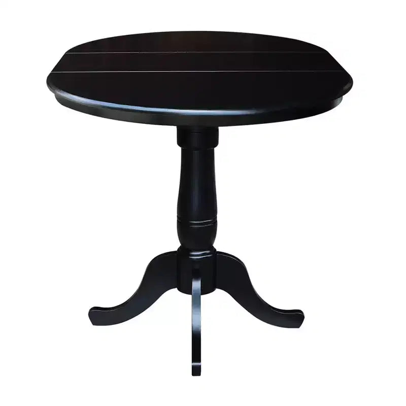 Table de salle à manger ronde à piédestal, hauteur comptoir, plateau de 36 po, rallonge de 12 po, noire - International Concepts