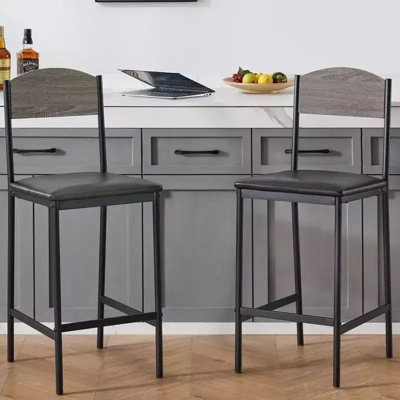 Tabourets de bar TROPOW, lot de 2-4 tabourets de bar rembourrés en PU, tabourets de bar modernes de 64 cm avec dossier et repose-pieds, chaises de salle à manger