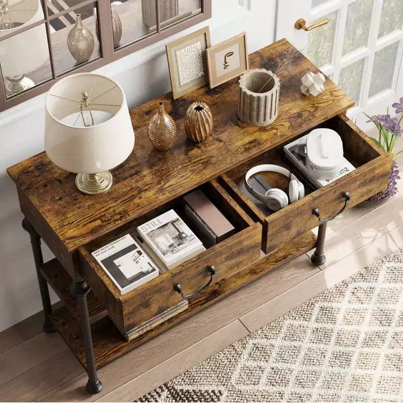 Console d'entrée, petite table d'entrée avec 2 tiroirs, table console étroite avec étagère de rangement pour salon