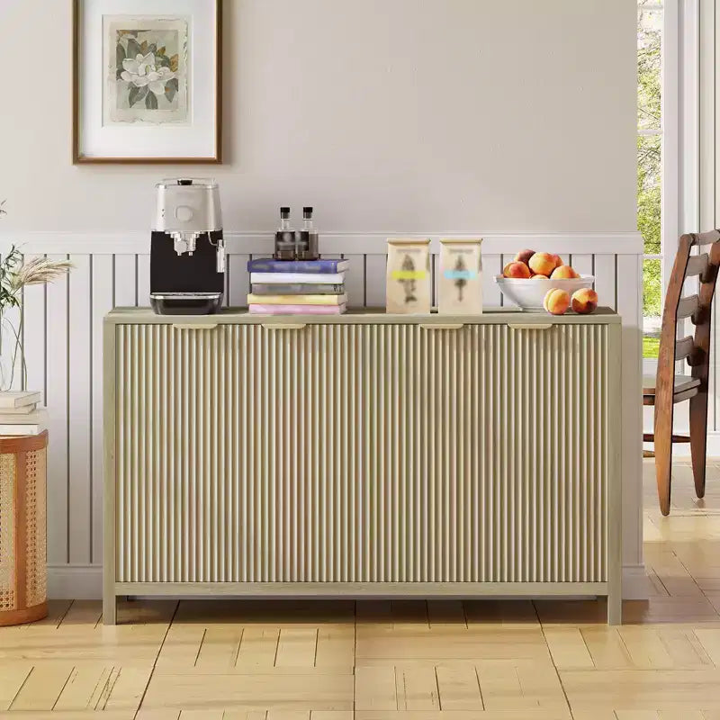 Buffet cannelé de 140 cm, grand bahut moderne avec 4 portes, étagères réglables, console pour salon, cuisine, entrée