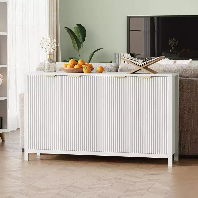 Buffet cannelé de 140 cm, grand bahut moderne avec 4 portes, étagères réglables, console pour salon, cuisine, entrée