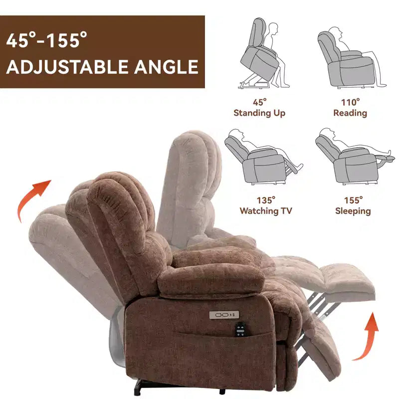 CLIHOME Fauteuil inclinable électrique releveur en chenille grande taille, largeur d'assise 23 pouces et dossier haut, avec massage vibrant 8 points et chauffage lombaire