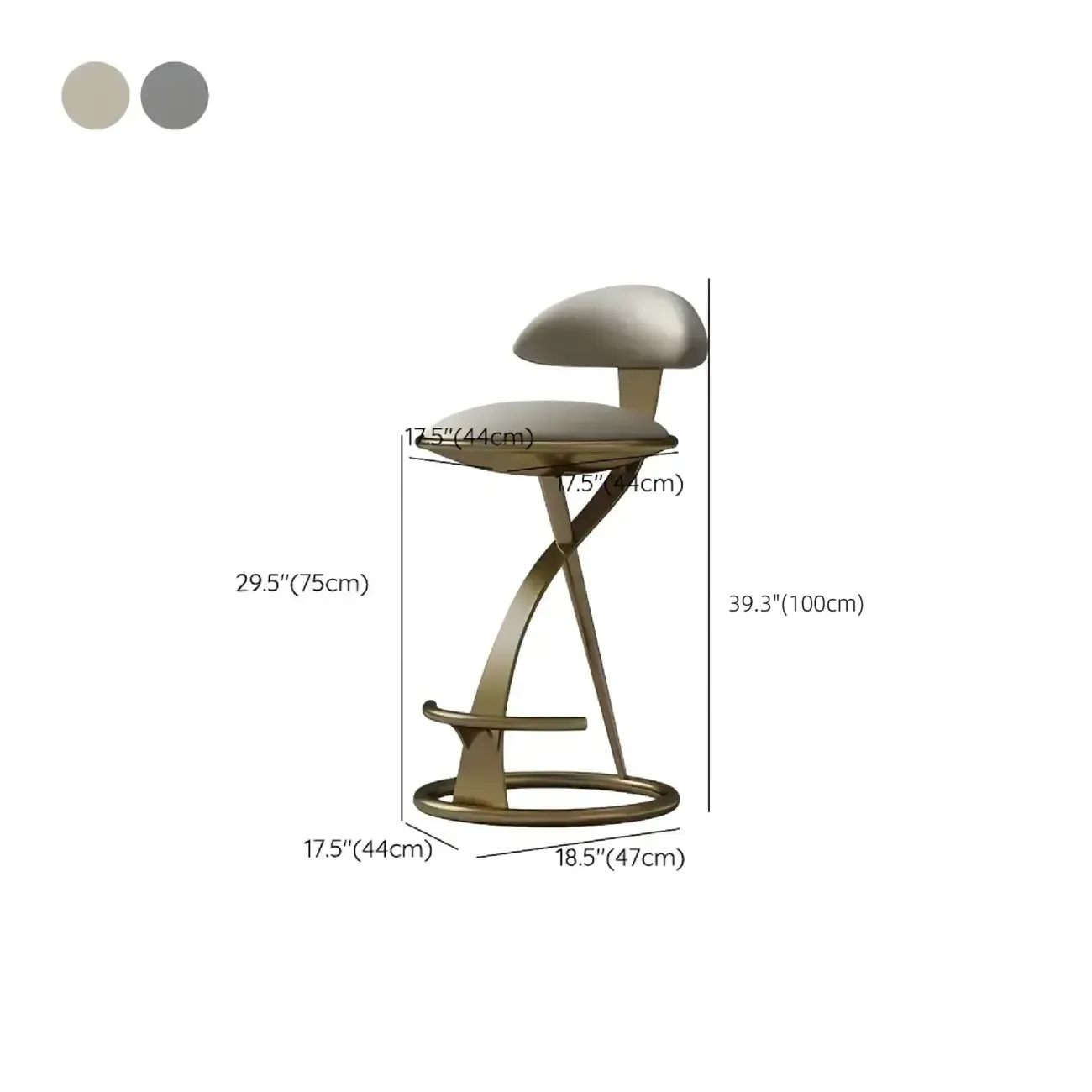 Tabouret de bar élégant en cuir beige avec cadre en métal doré de luxe