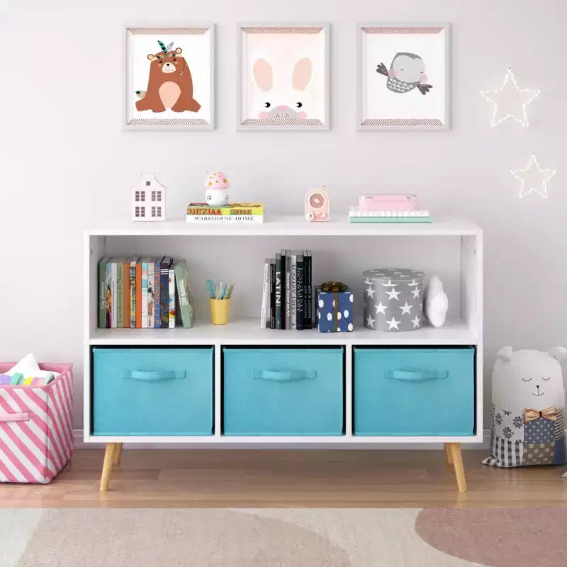 Commode de chambre Okak avec 3 tiroirs en tissu pliable, grand placard de rangement pour jouets, étagère à livres pour enfants pour couloir et chambre d'enfant