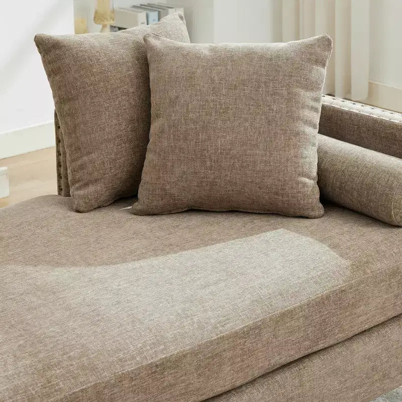 Clihome Chaise longue capitonnée en chenille de 75,2 po avec oreillers et clous décoratifs
