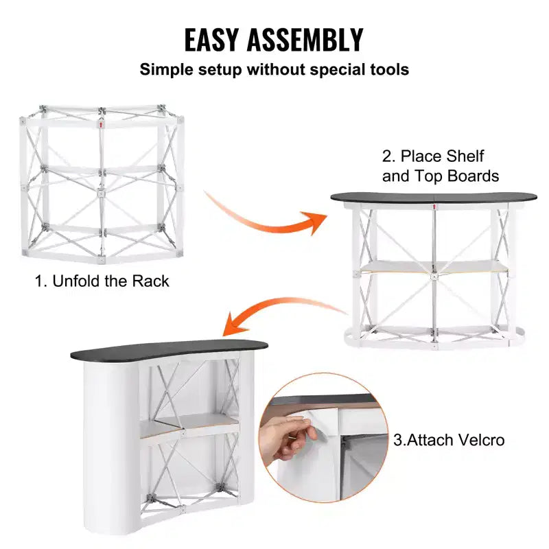 Table de podium portable VEVOR pour salon professionnel, comptoir d'exposition avec mur, table de bar de promotion pliable, podium escamotable, blanc