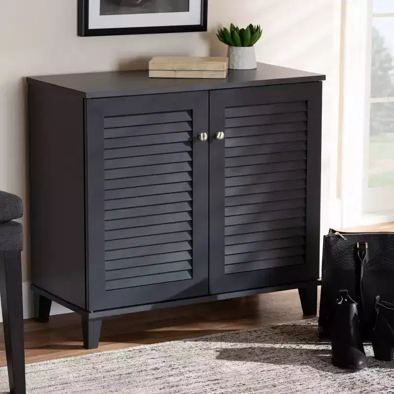 Meuble de rangement pour chaussures en bois, collection Coolidge, finition gris foncé - Baxton Studio : MDF composite, organiseur 12 paires, autoportant