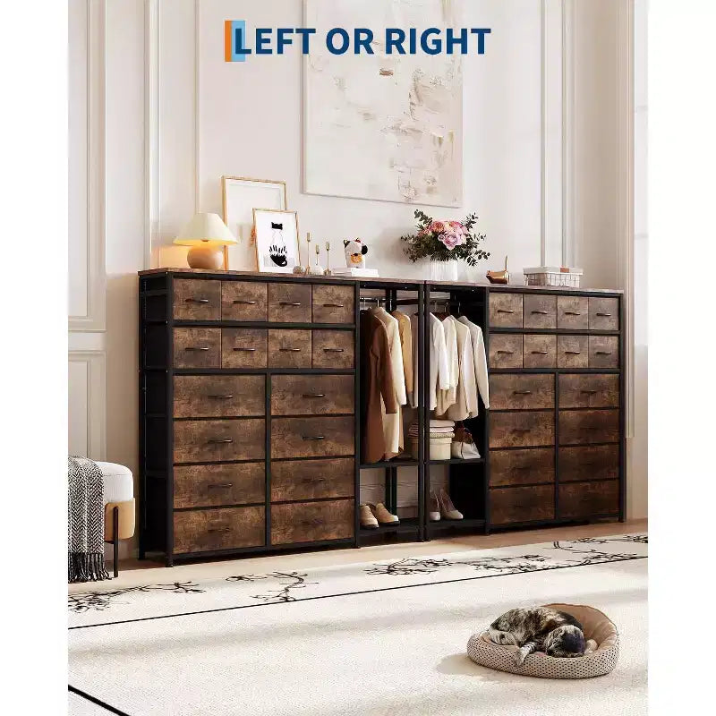Commode de rangement avec 16 tiroirs, tringle à vêtements et étagères, organisateur de rangement en tissu pour chambre à coucher, placard ou entrée