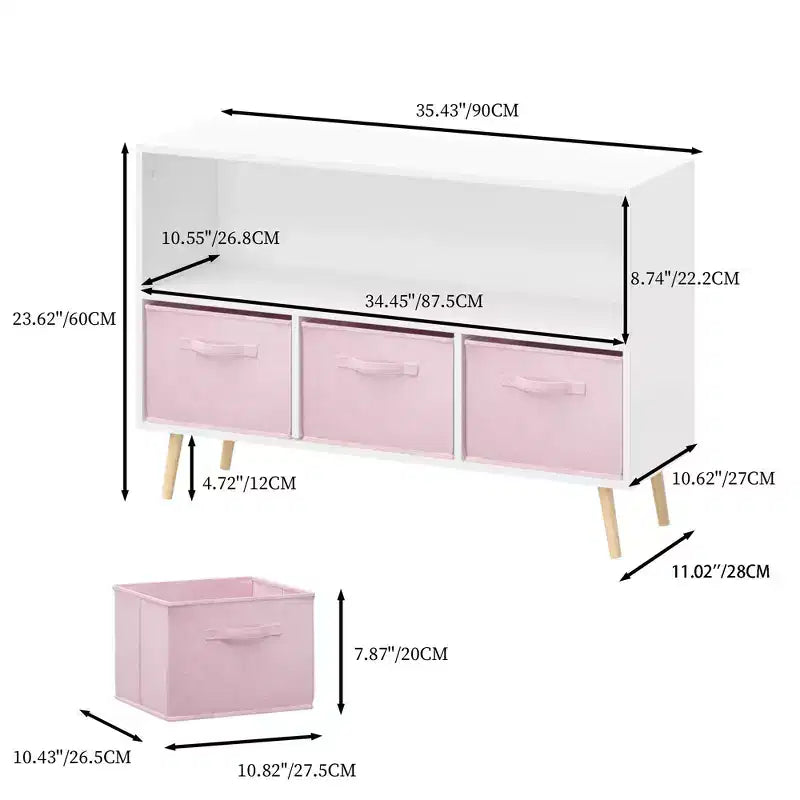Commode de chambre Okak avec 3 tiroirs en tissu pliable, grand placard de rangement pour jouets, étagère à livres pour enfants pour couloir et chambre d'enfant