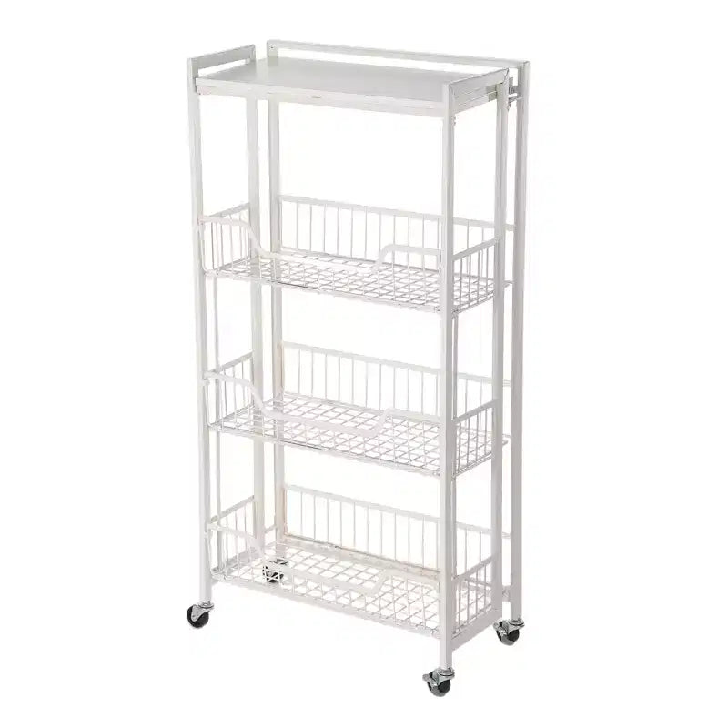 Chariot de Rangement de Cuisine Pliable à 3 Niveaux, Cadre et Étagères en Fer, Organisateur de Garde-Manger Gain de Place pour Fruits, Collations, Chariot de Service avec Roulettes Verrouillables