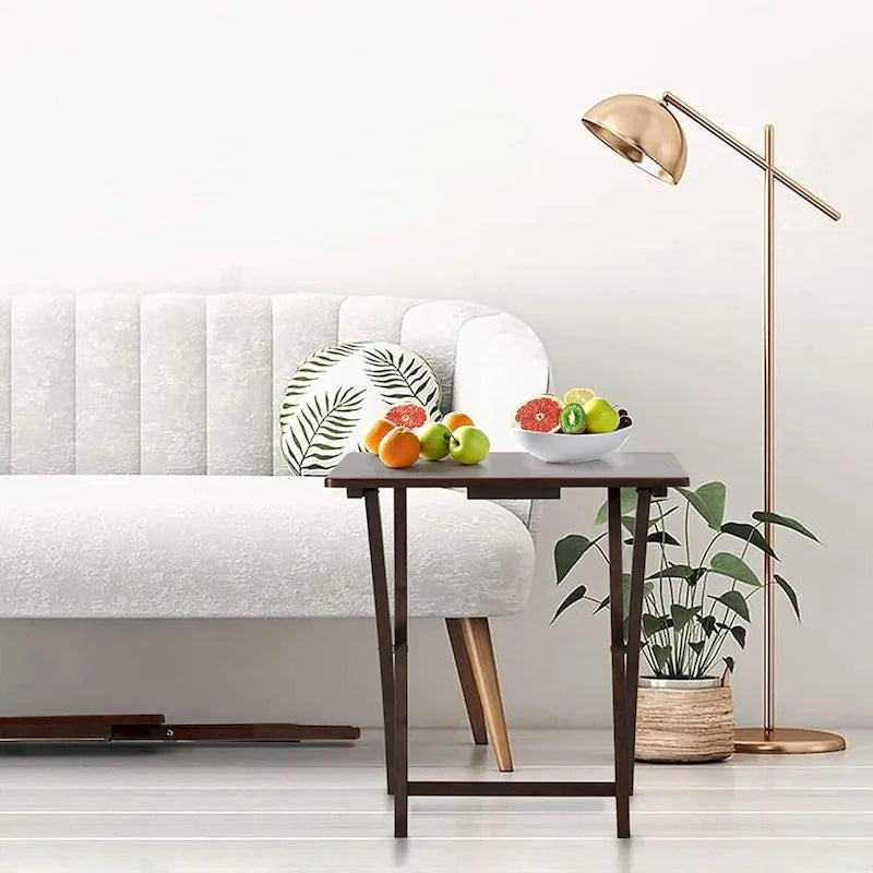 Tables de service pliantes pour télévision PJ Wood avec support de rangement compact, expresso, ensemble de 5 pièces - 36.38