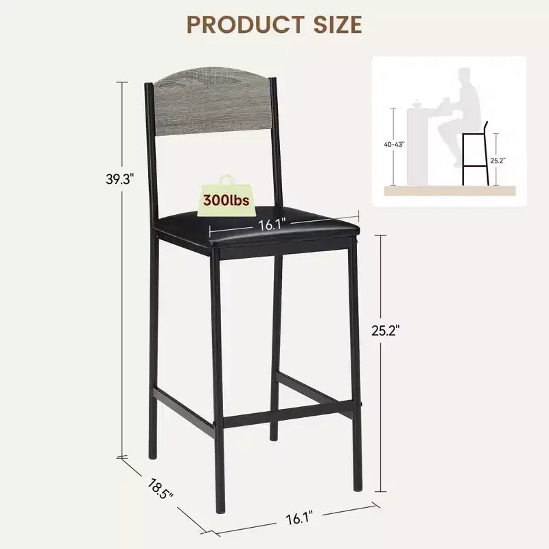 Tabourets de bar TROPOW, lot de 2-4 tabourets de bar rembourrés en PU, tabourets de bar modernes de 64 cm avec dossier et repose-pieds, chaises de salle à manger