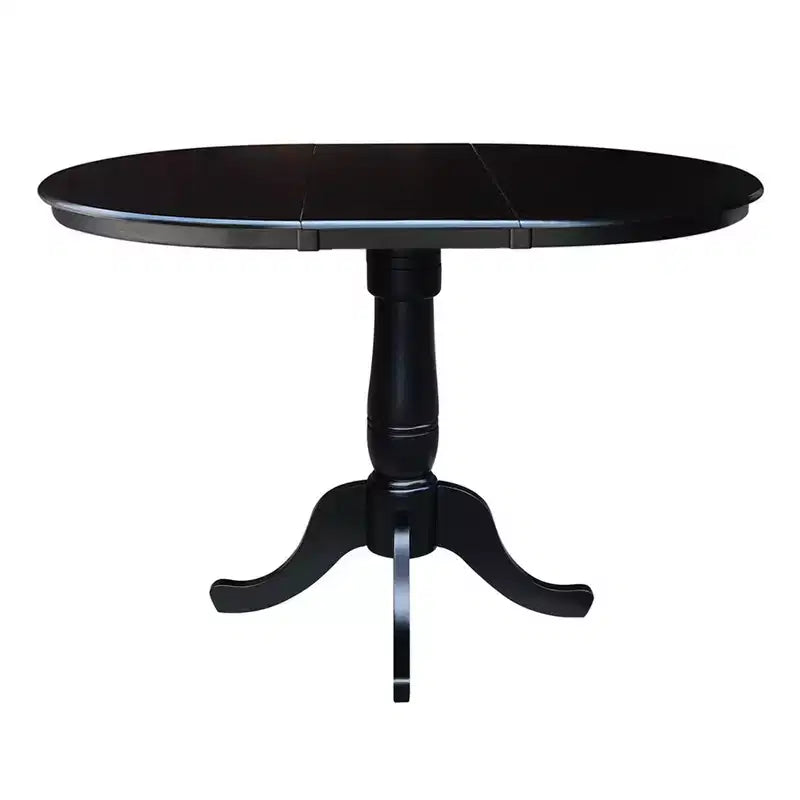 Table de salle à manger ronde à piédestal, hauteur comptoir, plateau de 36 po, rallonge de 12 po, noire - International Concepts