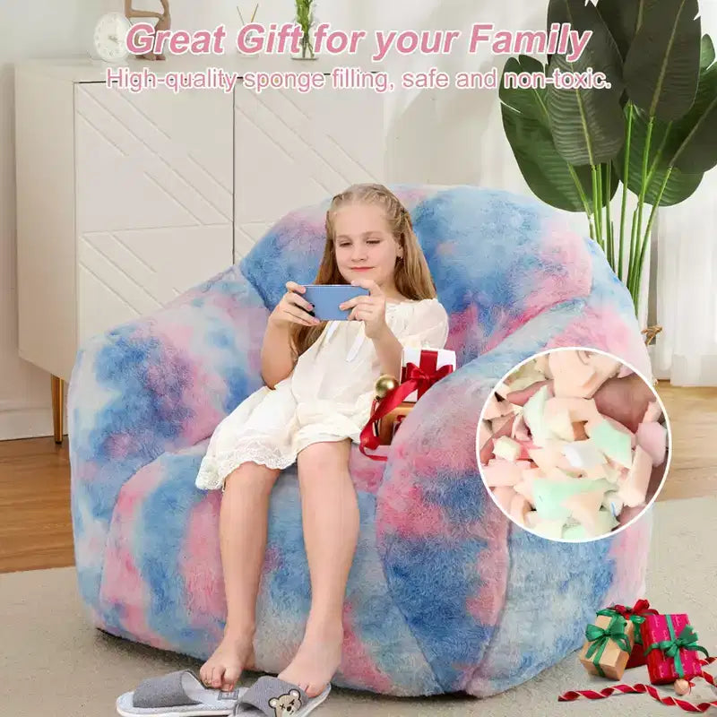Fauteuil poire oversize en fausse fourrure rembourré de mousse, canapé douillet pour adultes et enfants, parfait pour les jeux vidéo, la lecture et les dortoirs