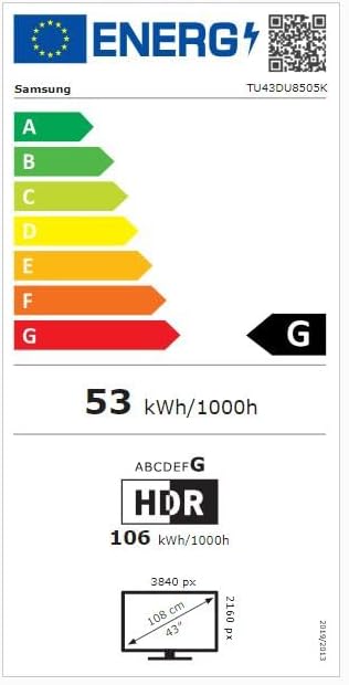 Samsung Téléviseur TU43DU8505 43" (43 Pouces) Crystal UHD 4K Smart TV 2024 [Classe énergétique G]