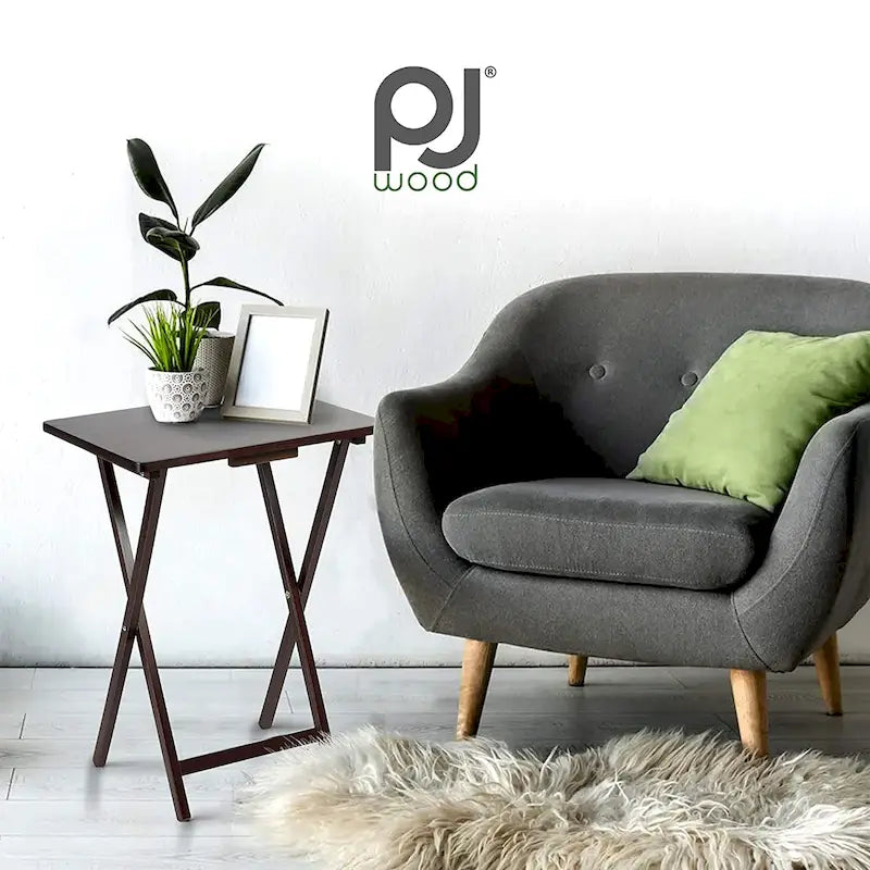 Tables de service pliantes pour télévision PJ Wood avec support de rangement compact, expresso, ensemble de 5 pièces - 36.38