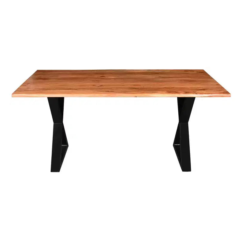 Table à manger rectangulaire Royal Hampton de 67 pouces avec pieds en métal croisés et plateau en bois d'acacia aspect bois naturel