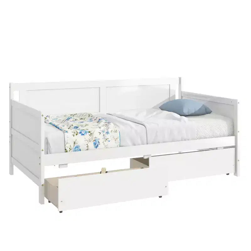 Lit de repos double avec deux tiroirs de rangement, Lit plateforme en bois avec rangement pour chambre à coucher