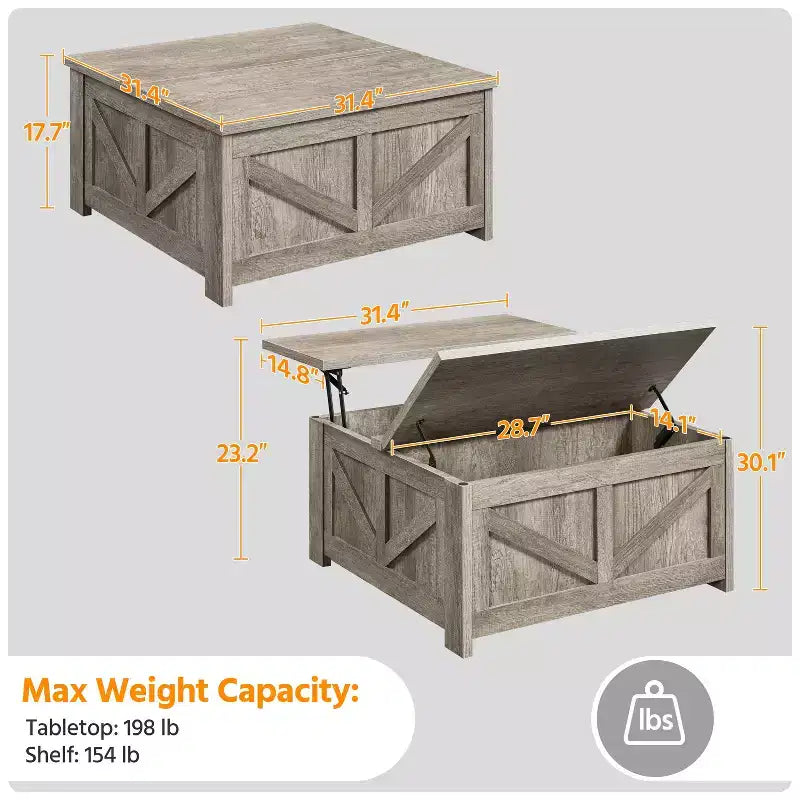 Table basse relevable en bois Yaheetech avec compartiments cachés pour salon ou réception
