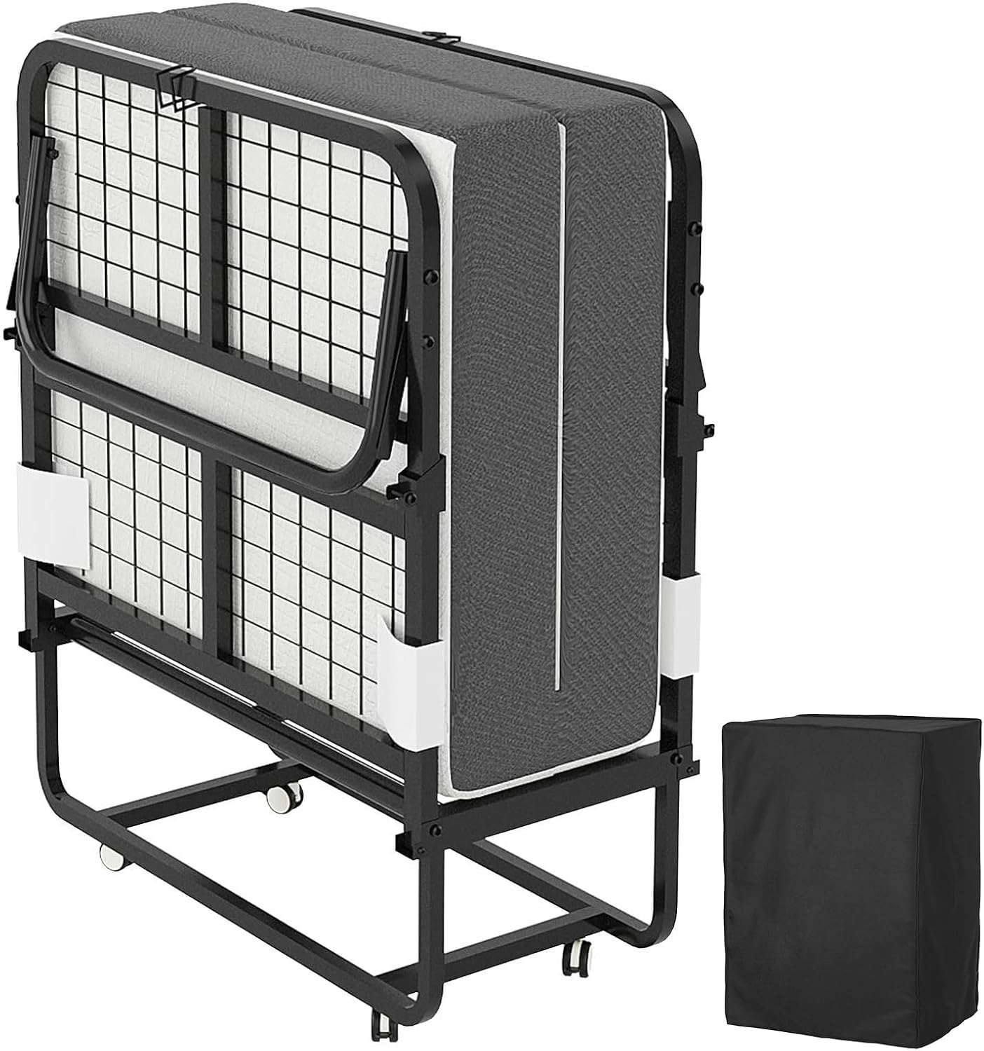 CAIYUN lit pliant 1 personne 80 × 190 cm avec matelas mousse 13 cm, sommier à lattes métal, 4 roulettes, charge 200 kg