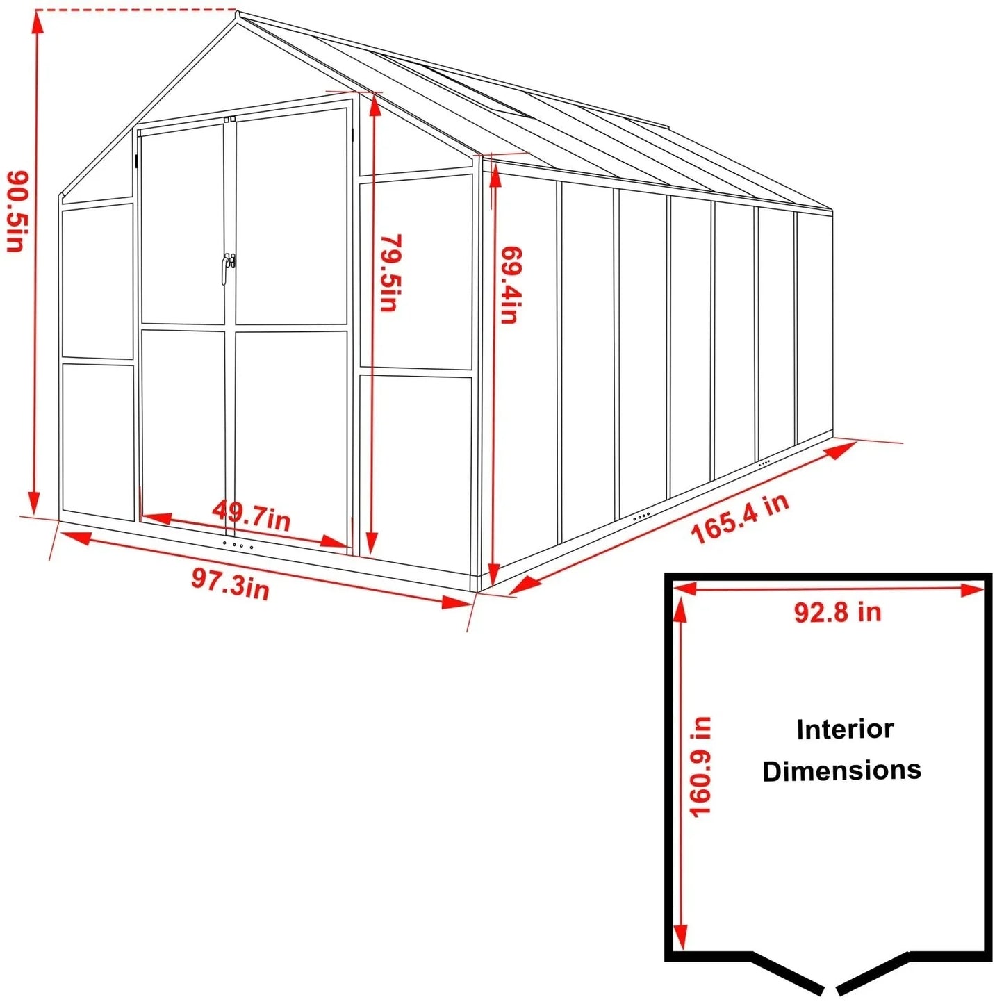 Serre de jardin aluminium VEIKOUS avec évent de toit réglable et porte verrouillable Grise
