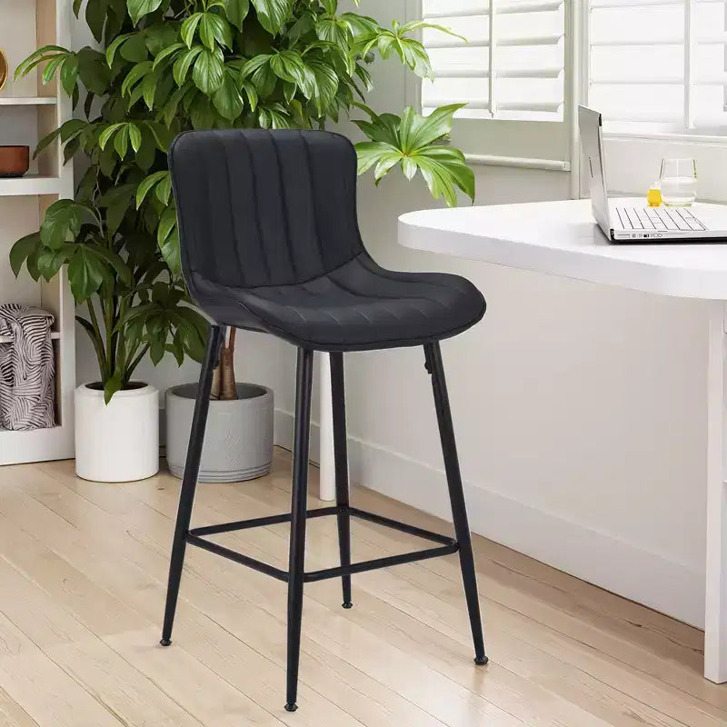 MAYEERTY Lot de 2 tabourets de bar de comptoir en similicuir noir, design moderne pour îlots de cuisine et salles à manger