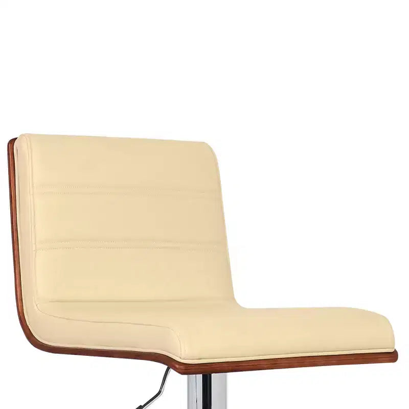 Tabouret de bar réglable pivotant GDFStudio Linton en similicuir et chrome avec accent en bois de noyer